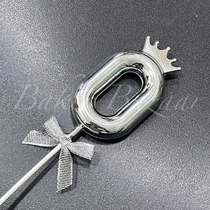 Number 0 Crown Style Plastic Cake Topper - Silver