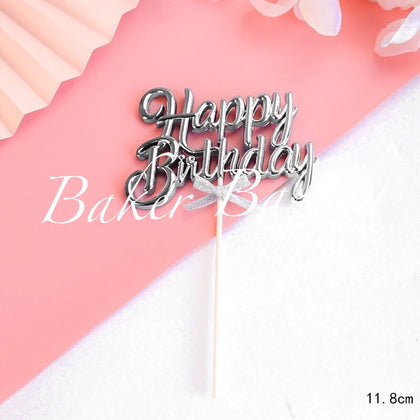 Happy Birthday Plastic Cake Topper - Silver