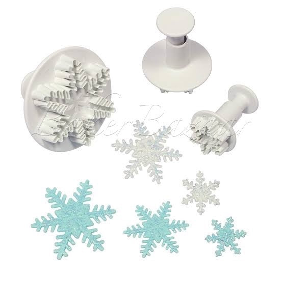Elinka Fondant Cutter Set – Snowflake, Flower Plunger Cutters For Cake Decorating, 3-Piece