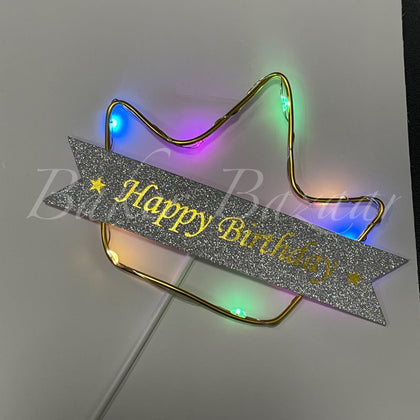 LED Star Happy Birthday Cake Topper - Cake Decorating Topper - Gold