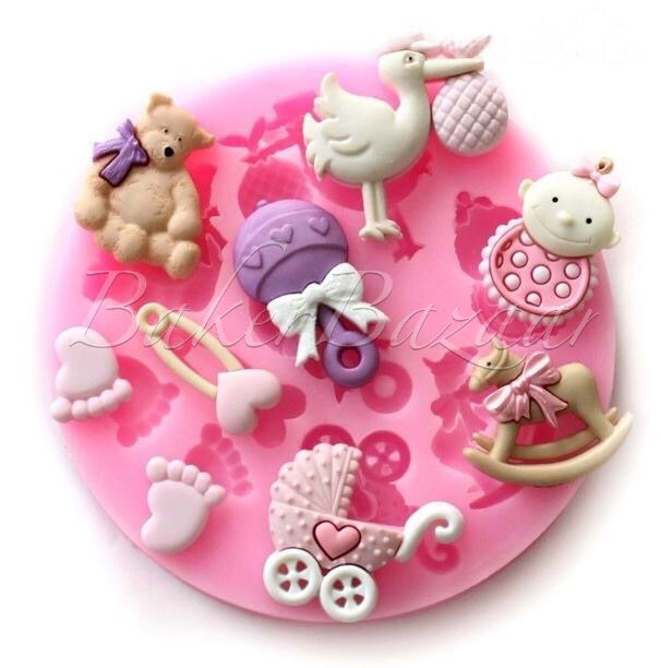 Fondant Mould 9 Cavity Girl Baby Shower Theme Silicone Fondant