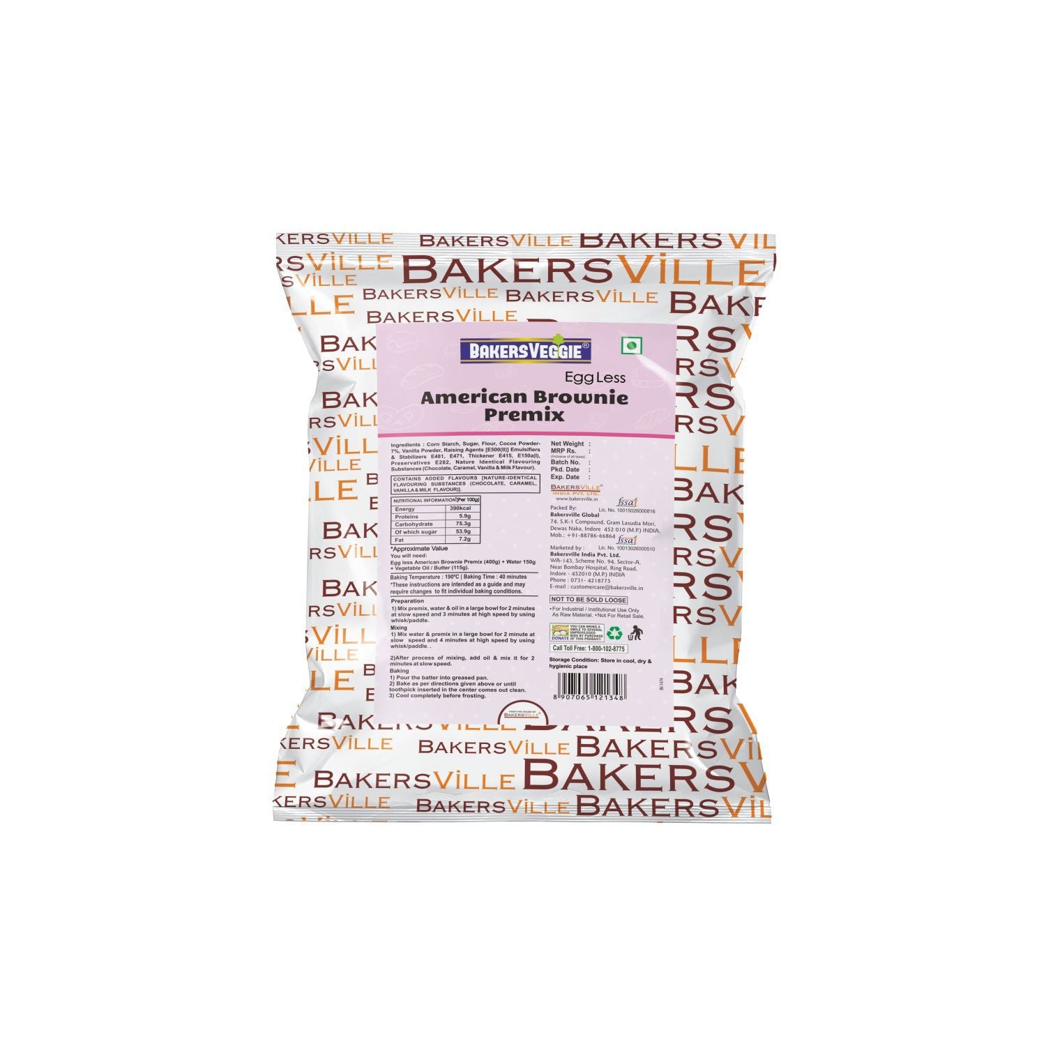 Bakersveggie Eggless American Brownie Premix, 400 gm