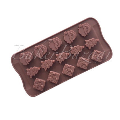 Chocolate Mould Santa Claus, XMas Tree Shape Silicone 15 Cavity