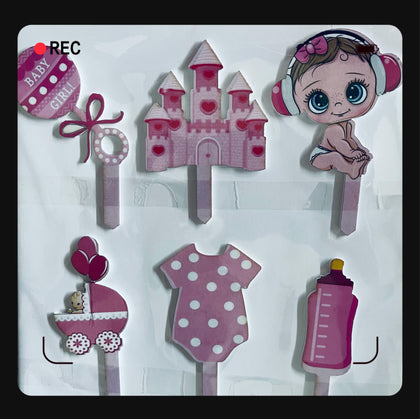 Cartoon Characters Cake Toppers Baby Girl Shower Theme