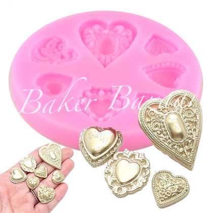 Fondant Mould Jewelry Shapes with Gem - Fondant Clay Marzipan Mould.