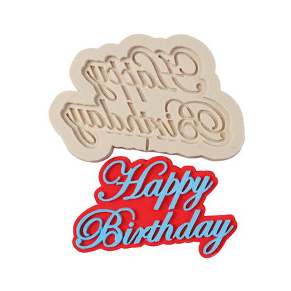 Fondant Mould Happy Birthday Cake Topper Italic Font Style - Silicone Fondant Clay Marzipan Mould.