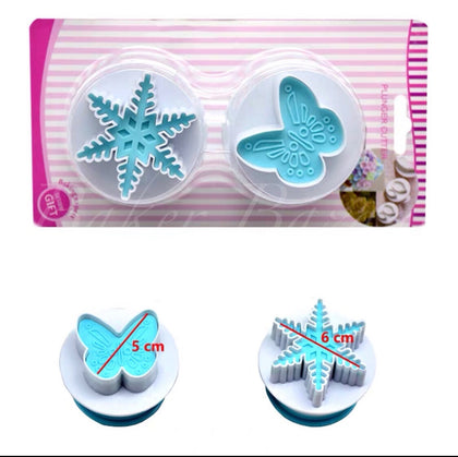 Snowflake & Butterfly Shape, Oval Cutter Set Of 2 Pcs - SugarCraft Fondant Plunger Cutter Cake Decorating DIY Tool.