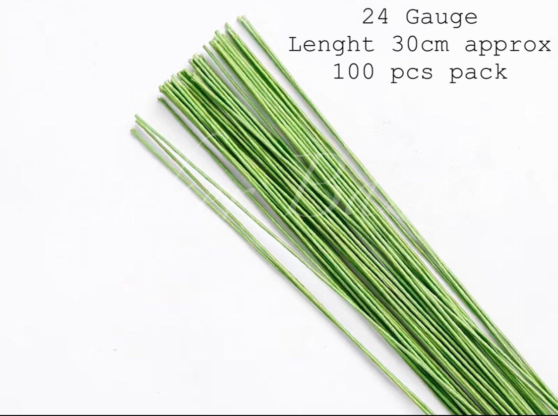 Green Floral Stem Wire for Fondant Work/Artificial Flower. - 24 Gauge 100Pcs Pack