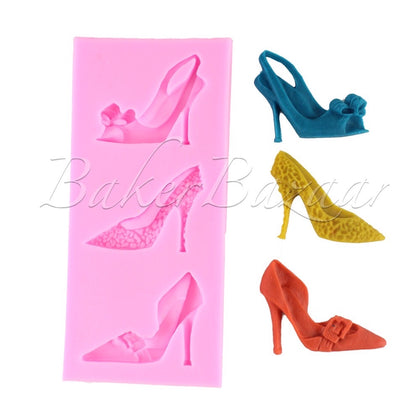 Fondant Mould 3 High Heels Ladies Shoes Shape 3 Cavity  - Silicone Fondant Clay Marzipan Mould.