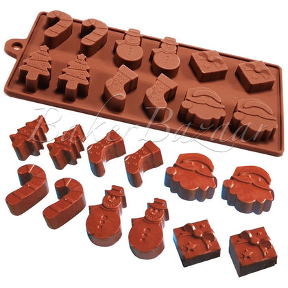 Chocolate Mould Socks, Tree, Umbrella Christmas Series Shapes Silicone 12 Cavity
