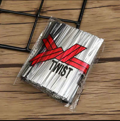 Metallic Twist Ties - Metallic Silver Color- 200Pcs in a Pack - 8Cms