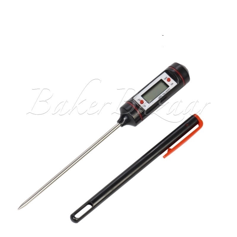 Digital Stainless Steel Kitchen Temperature Test Pen, Cooking Thermometer with Instant Read Sensor Long Probe and LCD Screen for Refrigerator, Grill