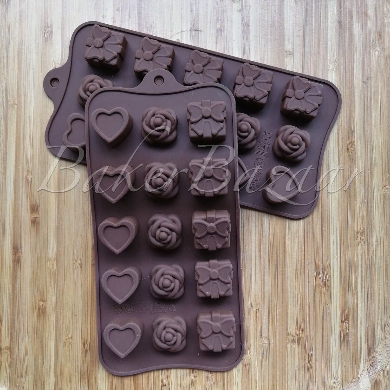 Chocolate Mould Heart, Rose & Gift Box Shape Silicone 15 Cavity