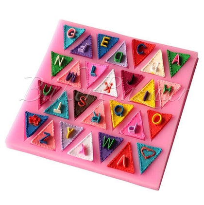 Fondant Mould English Alphabets Inside Triangle Cutouts  - Silicone Fondant Clay Marzipan Mould.