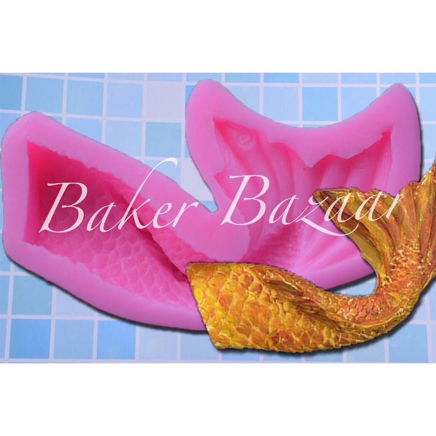 Fondant Mould Twisted Mermaid Tail Small Shape 1 Cavity - Silicone Fondant Clay Marzipan Mould.