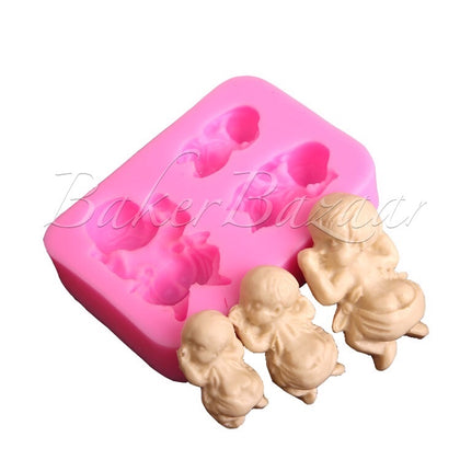 Fondant Mould 3 Sleeping Baby/Babies Shape 3 Cavity - Silicone Fondant Clay Marzipan Mould.