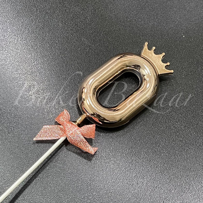 Number 0 Crown Style Plastic Cake Topper - Rose Gold