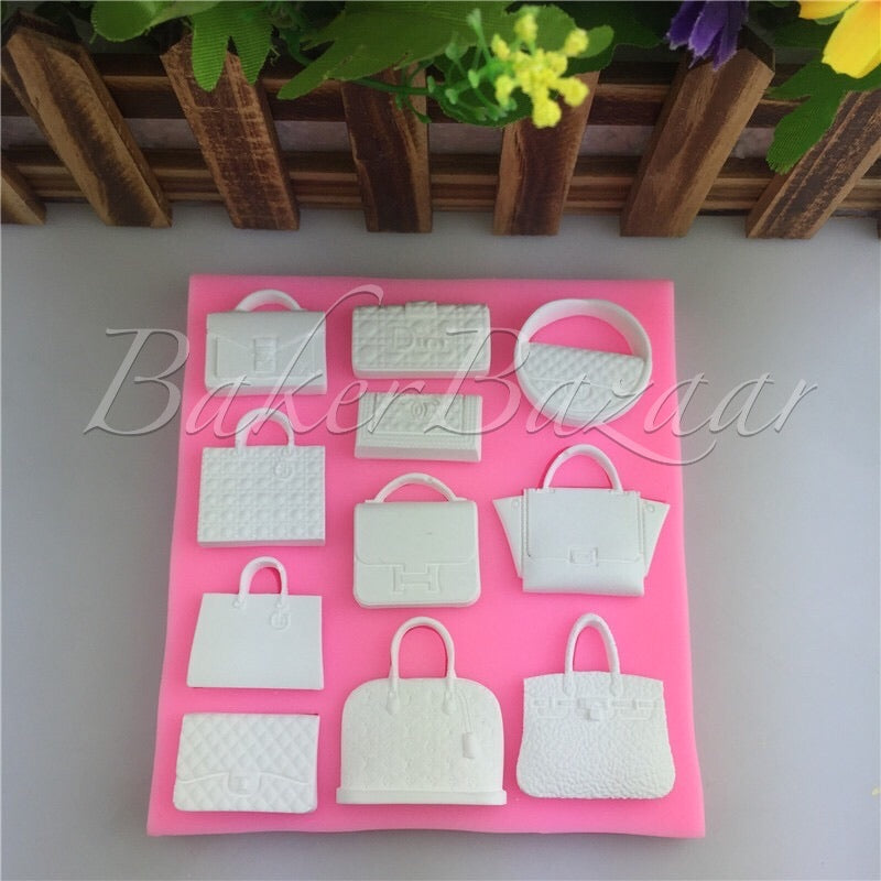 Fondant Mould Different Size & Shapes of Ladies Bag 11 Cavity - Silicone Fondant Clay Marzipan Mould.