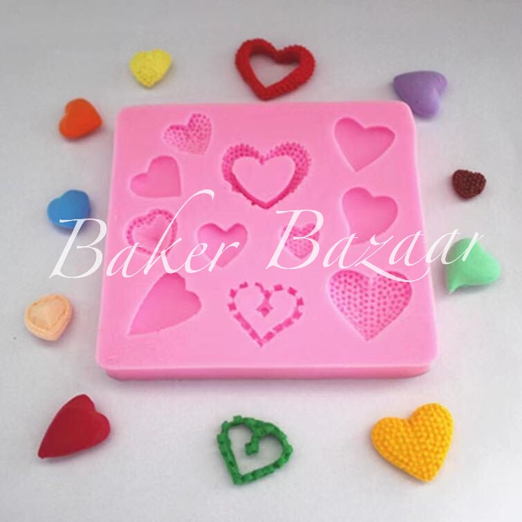 Fondant Mould Heart shapes of Different size & Styles- Silicone Fondant Clay Marzipan Mould.