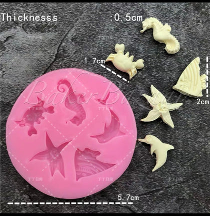 Fondant Mould 6 Cavity Sea Aquatic Theme - Silicone Fondant Clay Marzipan Mould.