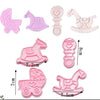 Baby Shower Theme 1- Rocking Horse, Pram & Pacifier Shaped Plastic Cutters -  Sugar Craft Fondant, Cookie-Dough Cutter Cake Decorating DIY Tool.