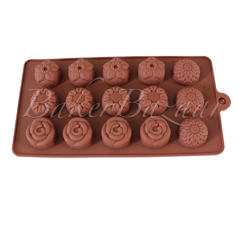 Chocolate Mould 4 Different Flower Shape Silicone  15 Cavity