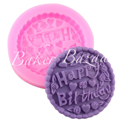 Fondant Mould Happy Birthday Decorative Logo Shaped - Silicone Fondant Clay Marzipan Mould