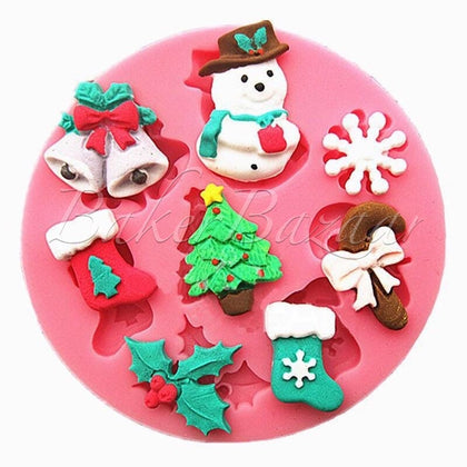 Fondant Mould 8 Cavity Christmas Theme - Silicone Fondant Clay Marzipan Mould.