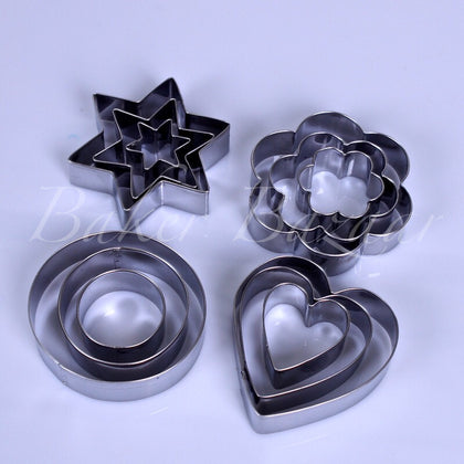 Hearts, Star, Flower & Circle-12 Pcs Set Biscuit Mould Cookie Mould Set Sugar Arts Fondant Cake Decoration