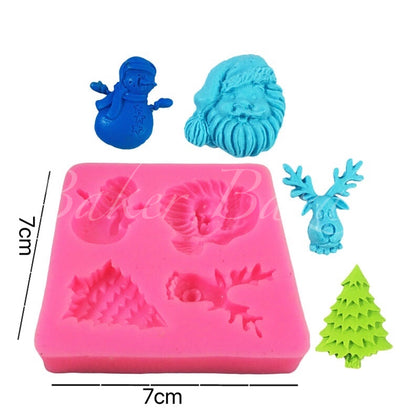 Fondant Mould 4 Cavity Christmas Theme - Silicone Fondant Clay Marzipan Mould.