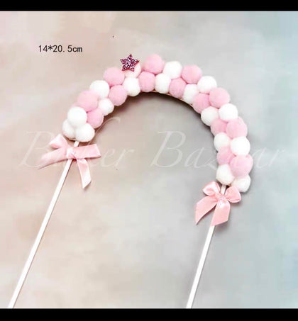 Cotton Ball Star Arch Cake Topper - Cake Decorating Topper - Pink