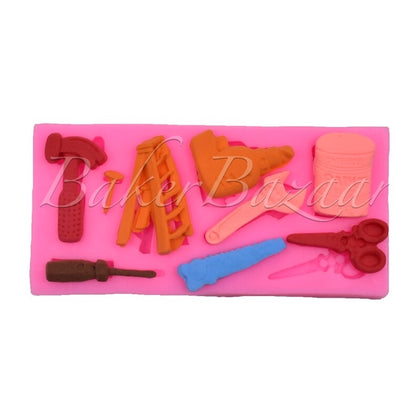 Fondant Mould Hardware tools, Hammer, Saw, Scissor, etc Shape - Silicone Fondant Clay Marzipan Mould.