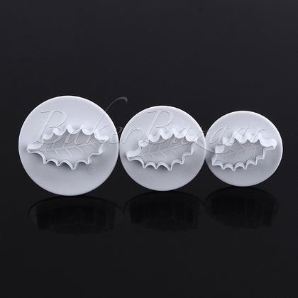 Holly Leaf Plunger Cutter Set Of 3 Pcs - SugarCraft Fondant Plunger Cutter Cake Decorating DIY Tool.