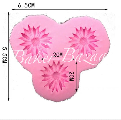 Fondant Mould 3 Cavity Sunflower mini size - Silicone Fondant Clay Marzipan Mould.