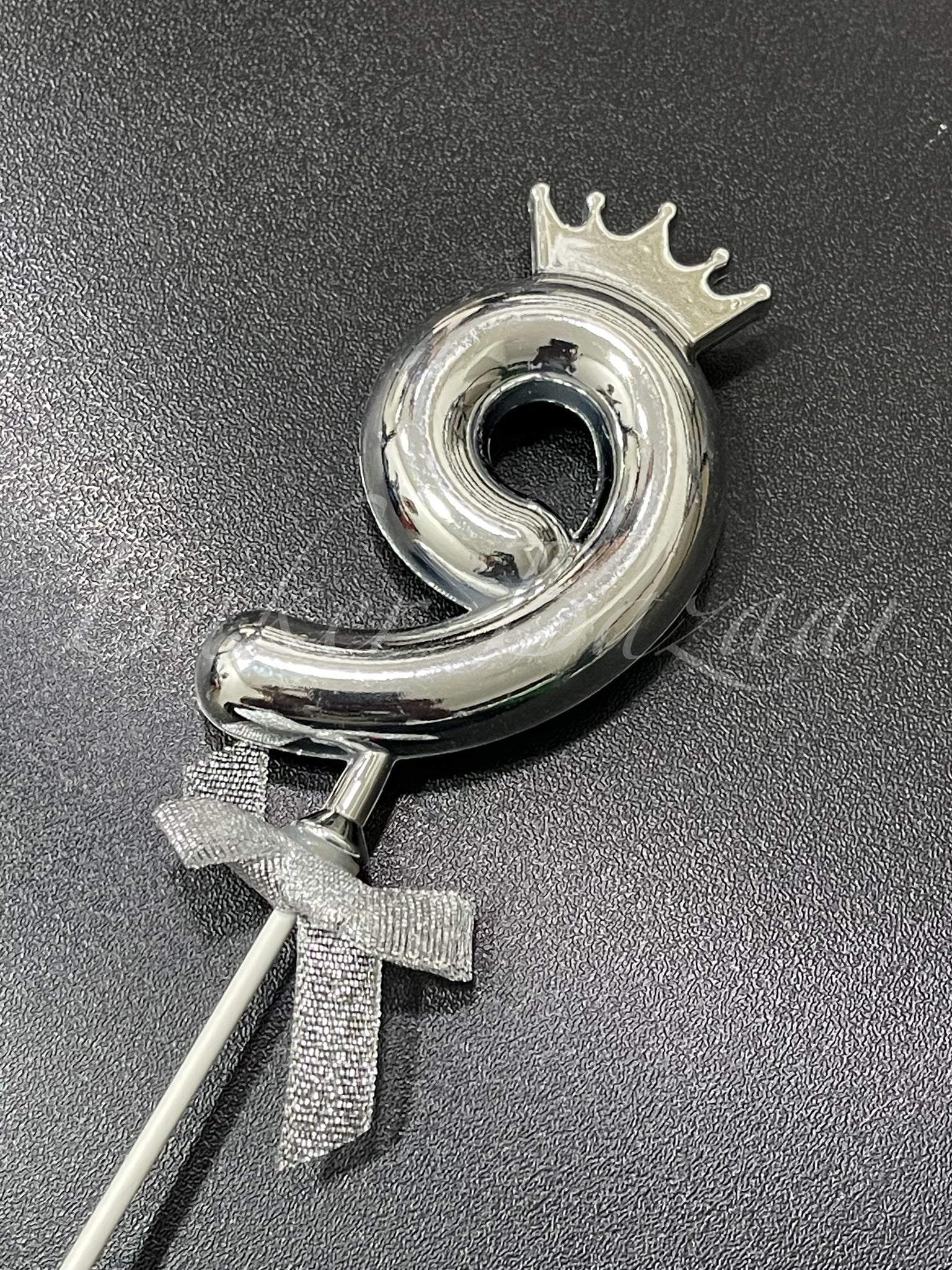 Number 9 Crown Style Plastic Cake Topper - Silver