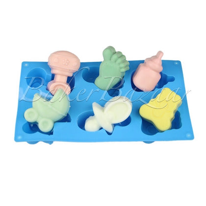 Silicone Mould  Baby-Paccifiers, Feet, Bottle Shape 6 Cavity - Chocolate Fondant Clay Marzipan Mould .