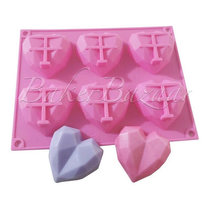 Silicone Mould 6 in 1 Heart Diamond Shape 6 Cavity Chocolate Fondant Clay Marzipan Mould