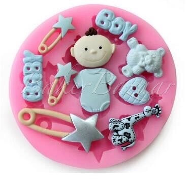 Fondant Mould 9 Cavity Boy Baby Shower - Silicone Fondant Clay Marzipan Mould.