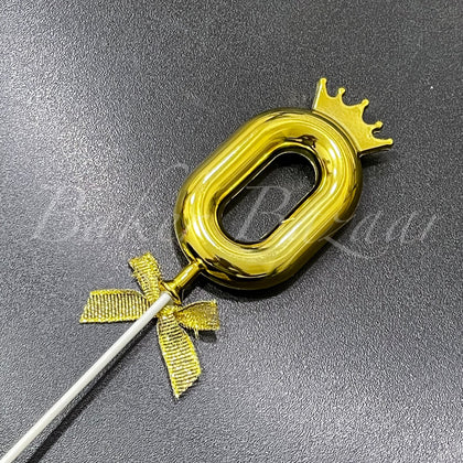 Number 0 Crown Style Plastic Cake Topper - Gold