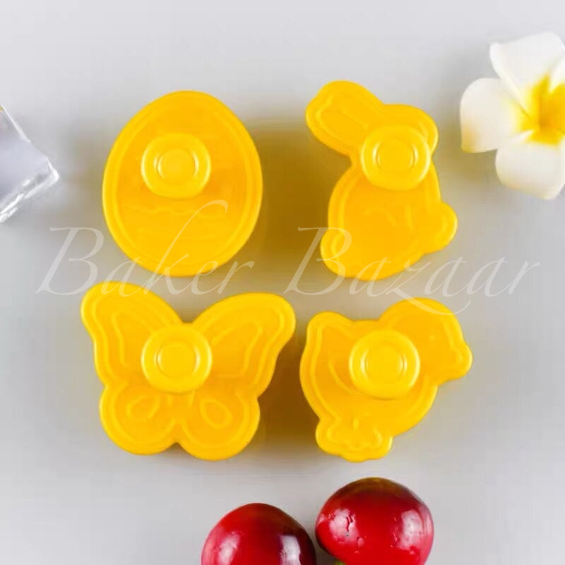 Easter Egg, Butterfly, Bird & Bunny Shaped Cutter Set Of 4 Pcs - SugarCraft Fondant Plunger Cutter Cake Decorating DIY Tool.