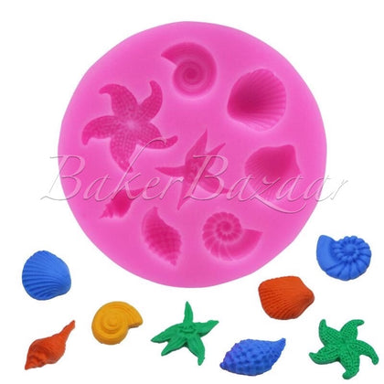 Fondant Mould 8 Cavity Sea Shells Aquatic Theme - Silicone Fondant Clay Marzipan Mould.