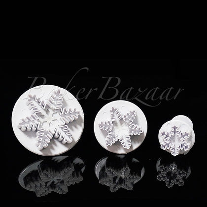 Snowflakes Plunger Cutter Set Of 3 Pcs - SugarCraft Fondant Plunger Cutter Cake Decorating DIY Tool.