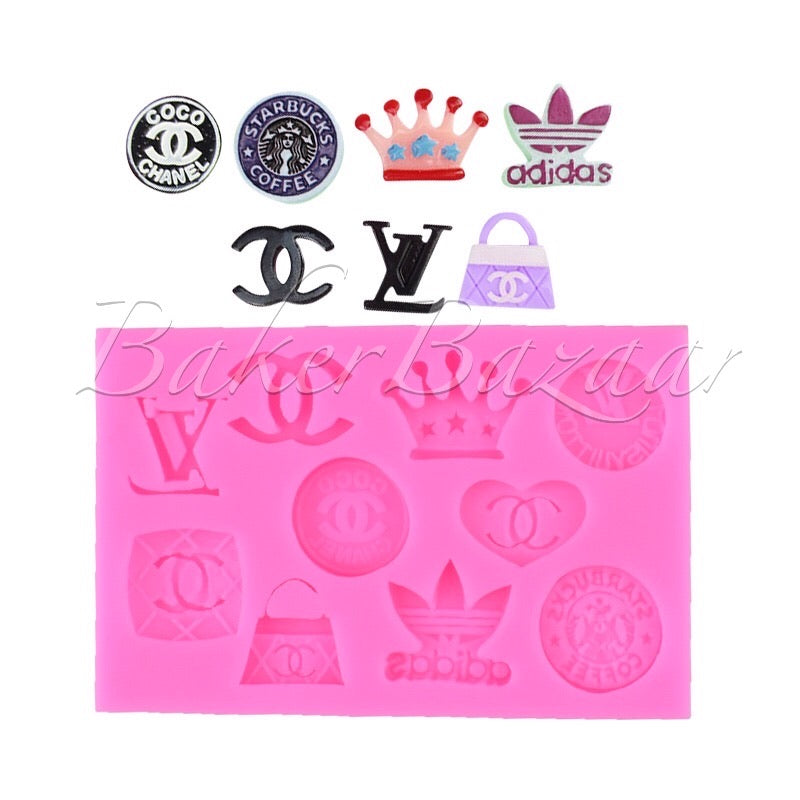Fondant Mould High End Brands- LV,Channel, etc Shape 10 Cavity - Silicone Fondant Clay Marzipan Mould.