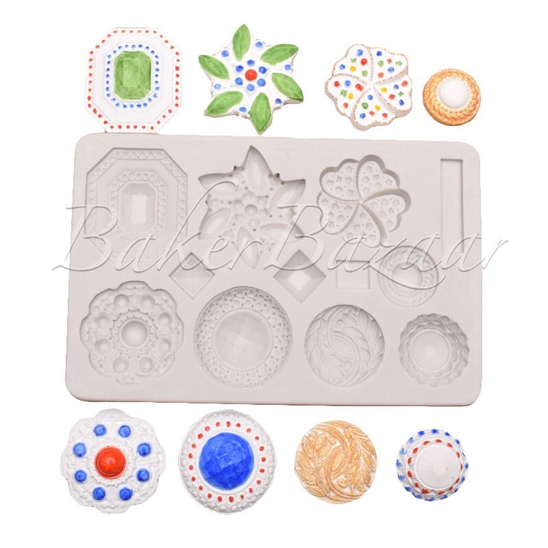 Fondant Mould Different Brooch Styles - Silicone Fondant Clay Marzipan Mould.
