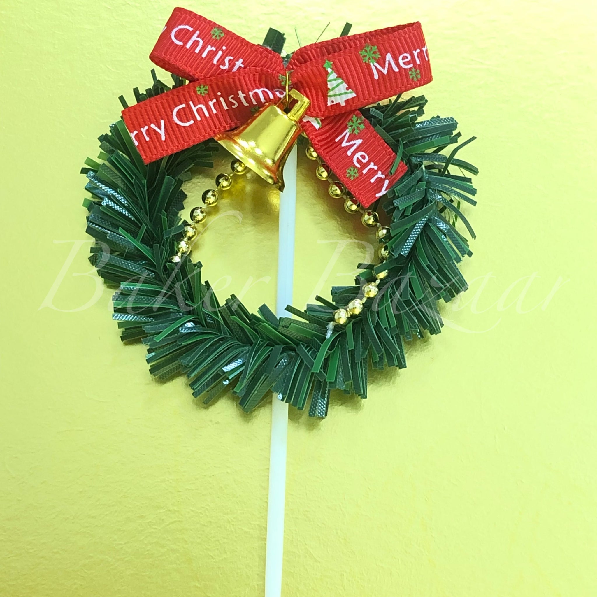 Christmas Grass Garland With Bell Cake Decorating Topper 1 Figure - Plastic Gift Toy Topper