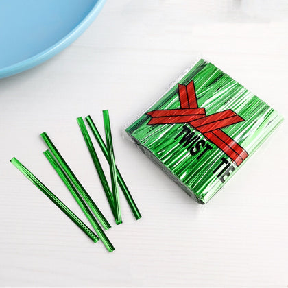 Metallic Twist Ties - Metallic Green Color- 200Pcs in a Pack - 8Cms