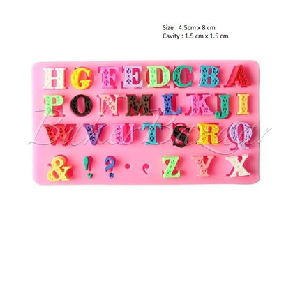 Fondant Mould English Alphabets Bold Font with Punctuations Symbol Shape  - Silicone Fondant Clay Marzipan Mould.