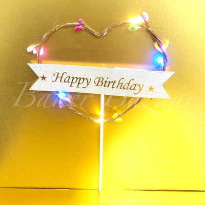 LED Heart Happy Birthday Cake Topper - Cake Decorating Topper - Bronze