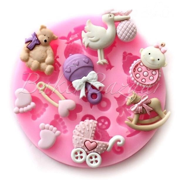 Fondant Mould 9 Cavity Girl Baby Shower Theme - Silicone Fondant Clay Marzipan Mould.