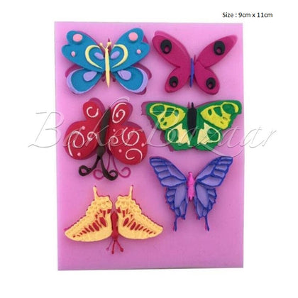 Fondant Mould 6 Butterfly/Butterflies Shape 6 Cavity - Silicone Fondant Clay Marzipan Mould.